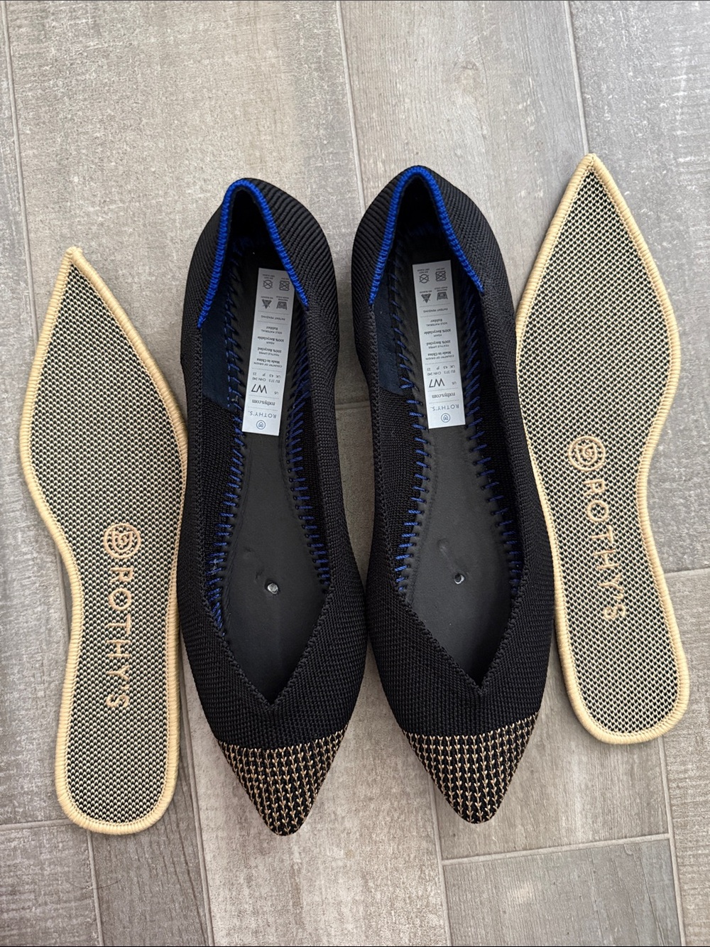 Rothy's Black Knit Pointed-Toe Flats with Houndstooth Toe Accent - Picture 4 of 7